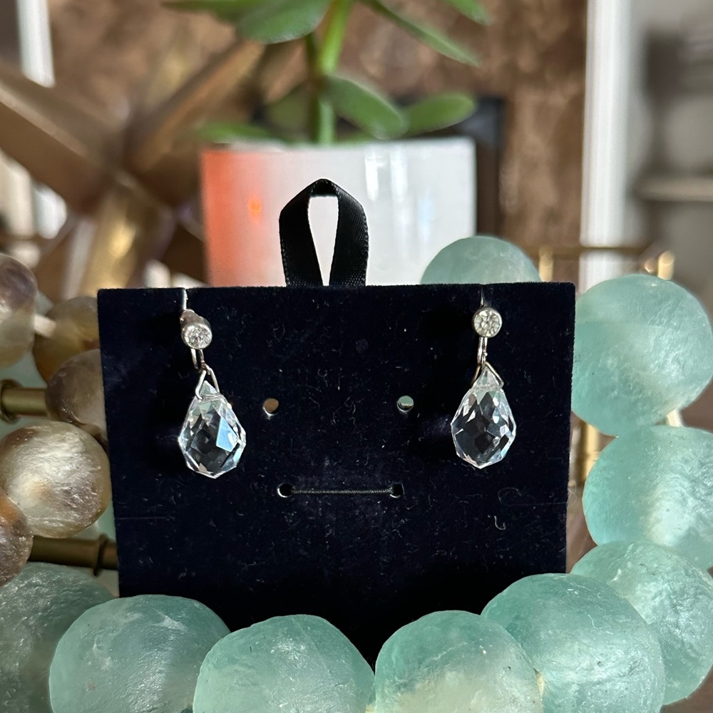 1920s Deco Leaded Glass Crystal Teardrop Earrings